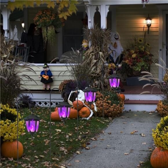 4 Pack Solar Halloween Flame Hanging Lights Outdoor, Flickering Flame - Picture 4 of 7